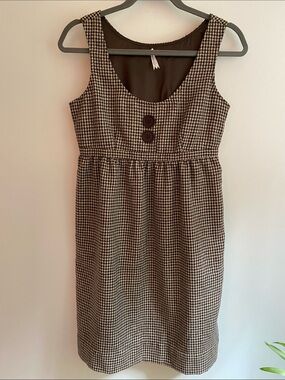 Brown Sleeveless Houndstooth Empire waist Wool Blend Sheath Dress. Youth Size M